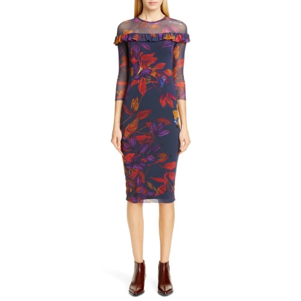 Fuzzi Large Floral print ruffle trim dress M (Run small)